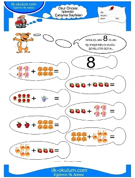 Çocuklar İçin toplam işlemi yaprak testleri 